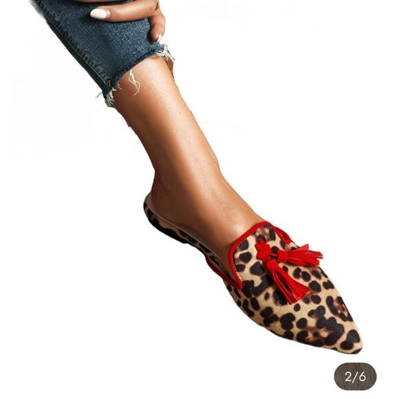 Leopard and Red Tassel Slides Sz 39/8 - Picture 1 of 6
